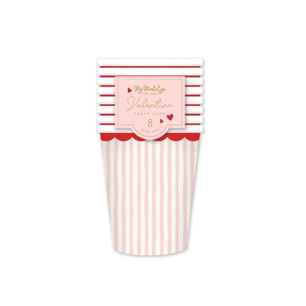 Red & Pink Striped Paper Cups 8ct