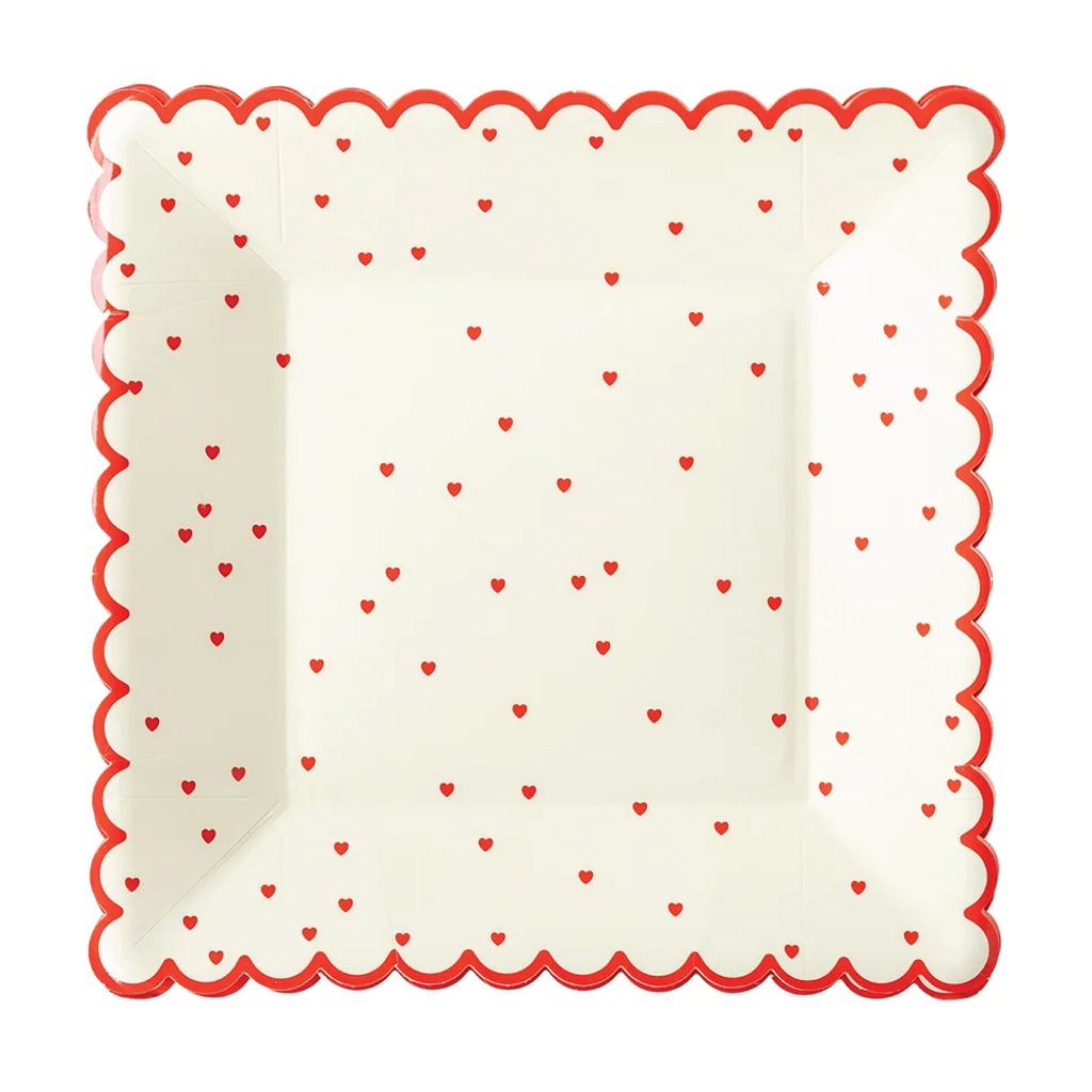 Red Scattered Heart Scalloped Dessert Plates 8ct