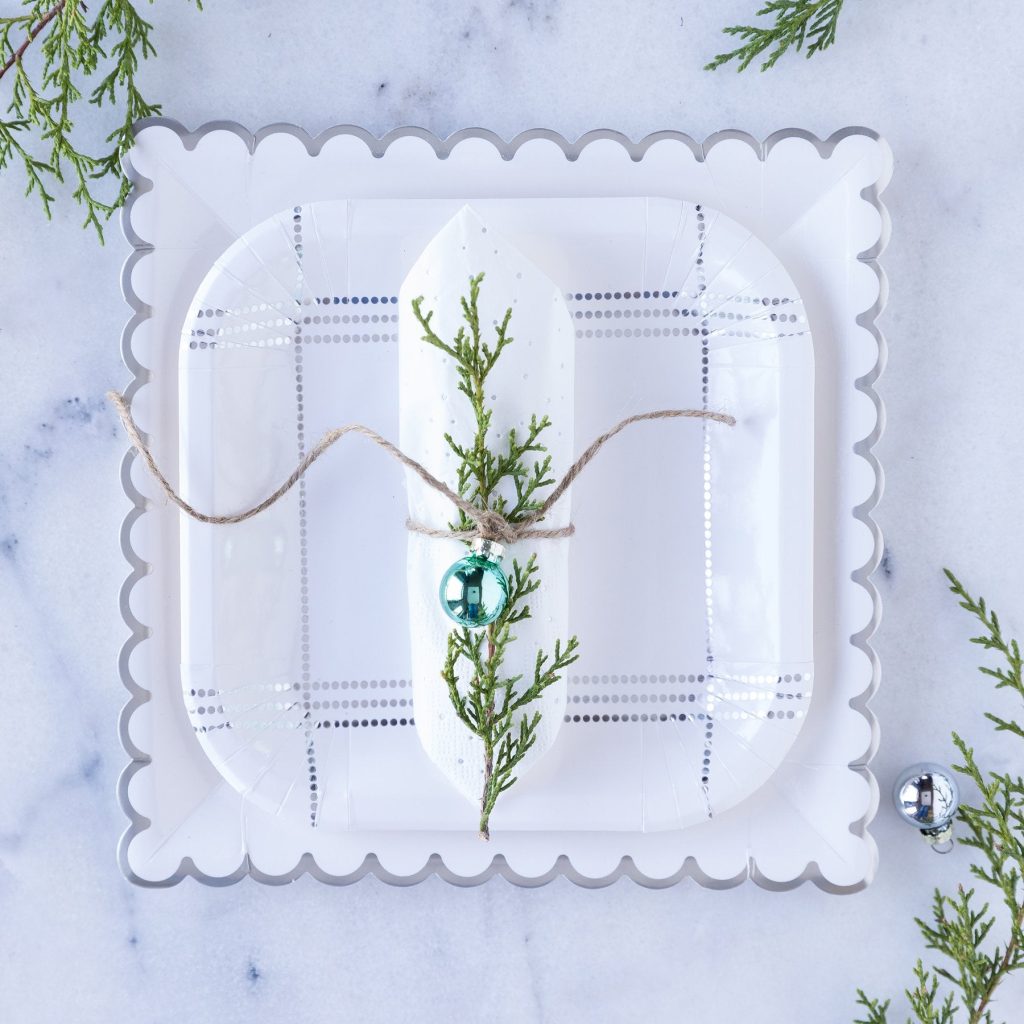 Winter White Scalloped Square Lunch Plates