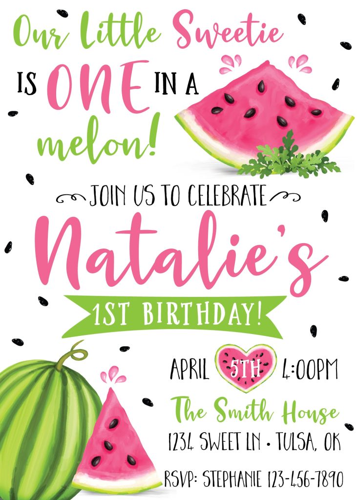 Watermelon First Birthday Party Invitation