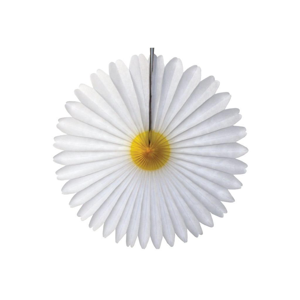 White Daisy Flower Paper Fan Decoration 13in