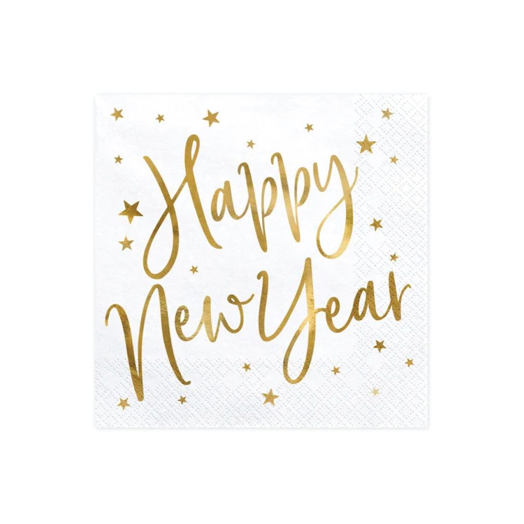 White & Gold Happy New Year Lunch Napkins 20ct