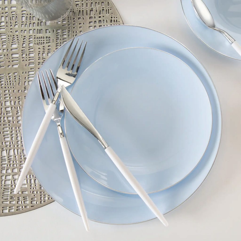 White & Silver Plastic Cutlery Set For 8