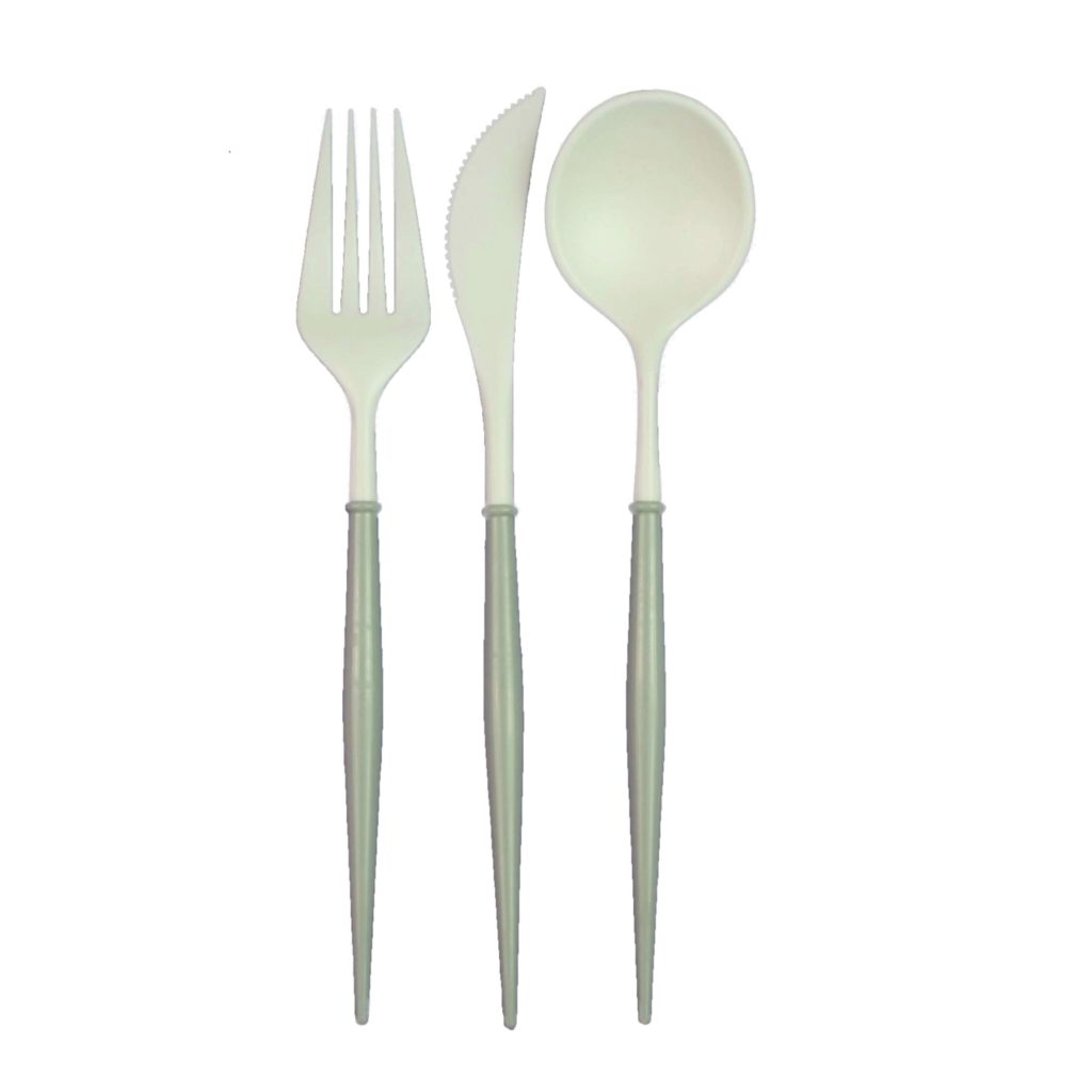 Gray & White Plastic Cutlery Set For 4