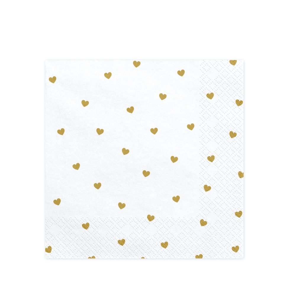 White With Gold Heart Lunch Napkins 20ct