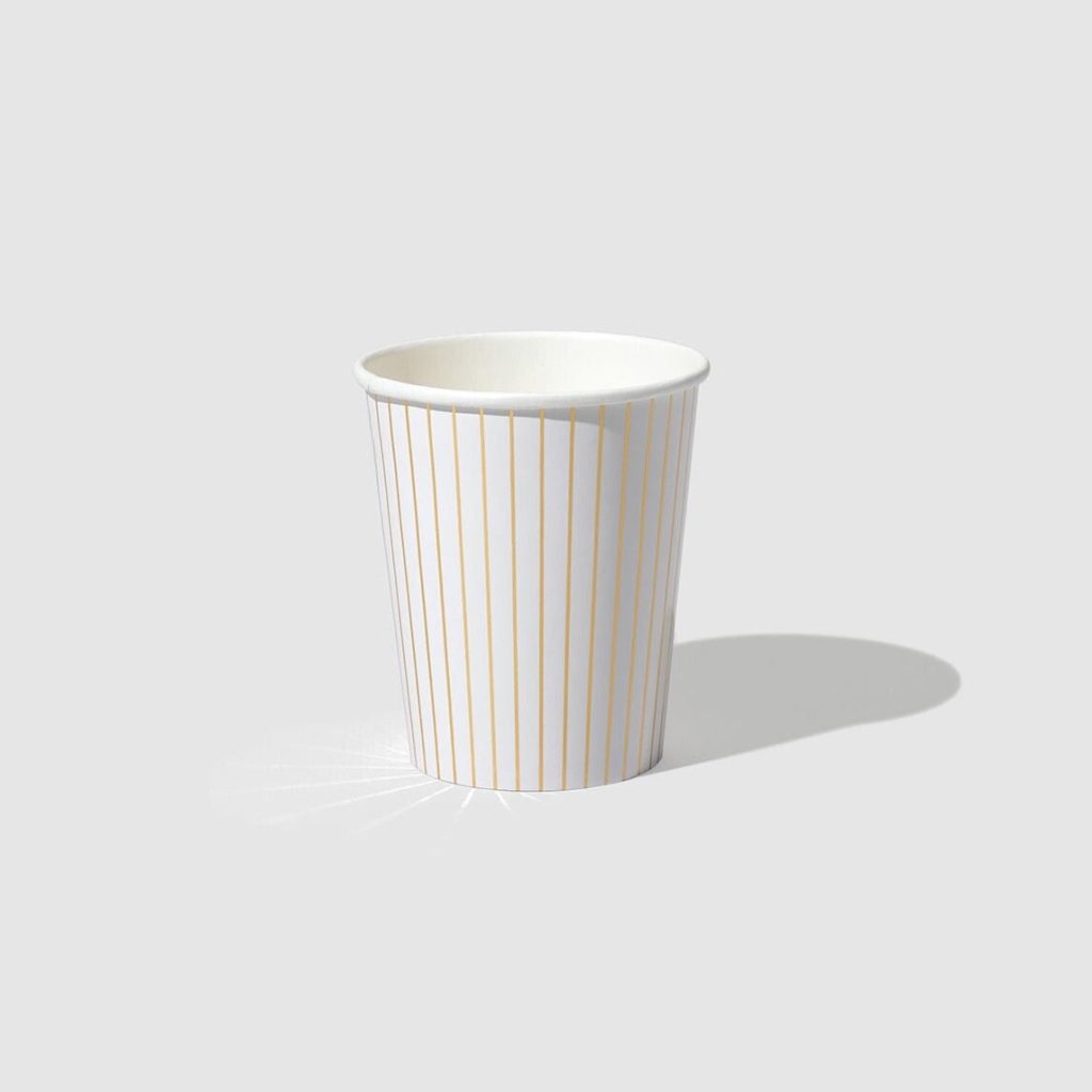 White & Gold Pinstripe Paper Cups 10ct