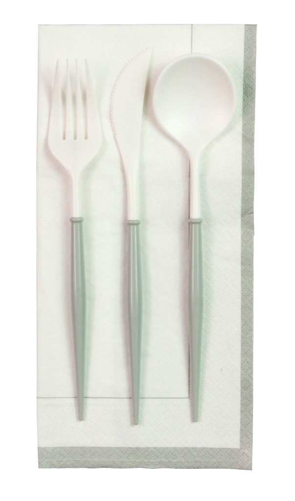 Gray & White Plastic Cutlery Set For 4