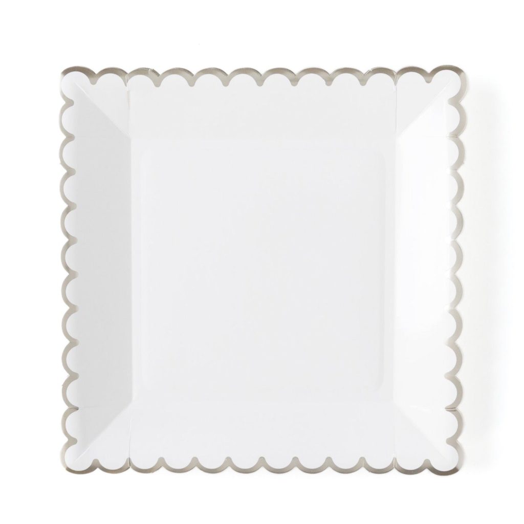 Winter White Scalloped Square Lunch Plates