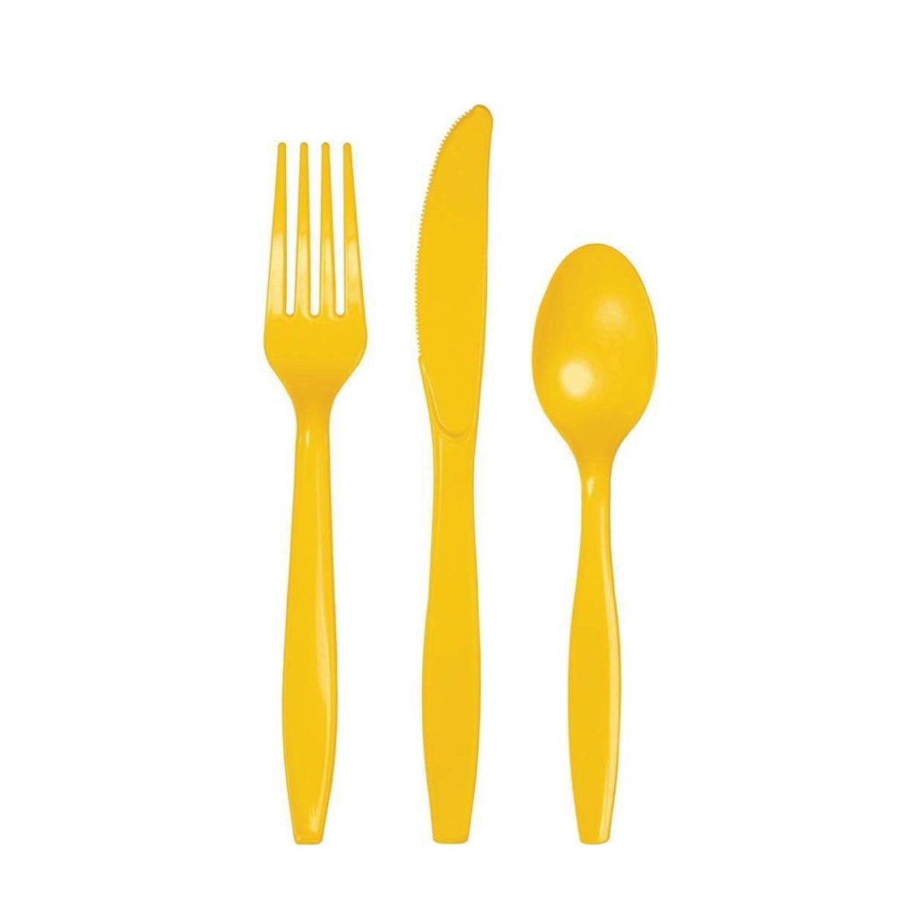 Yellow Premium Plastic Cutlery Set For 8