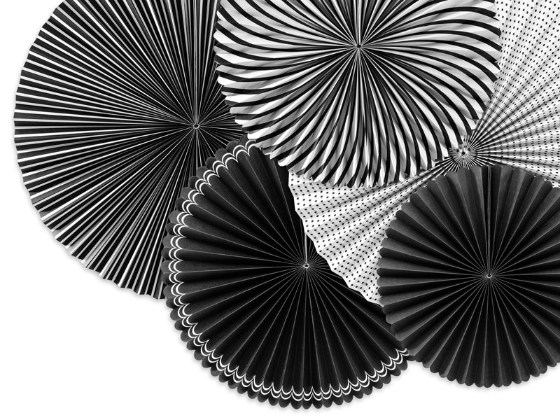 Black & White Paper Fan Decorations 5ct