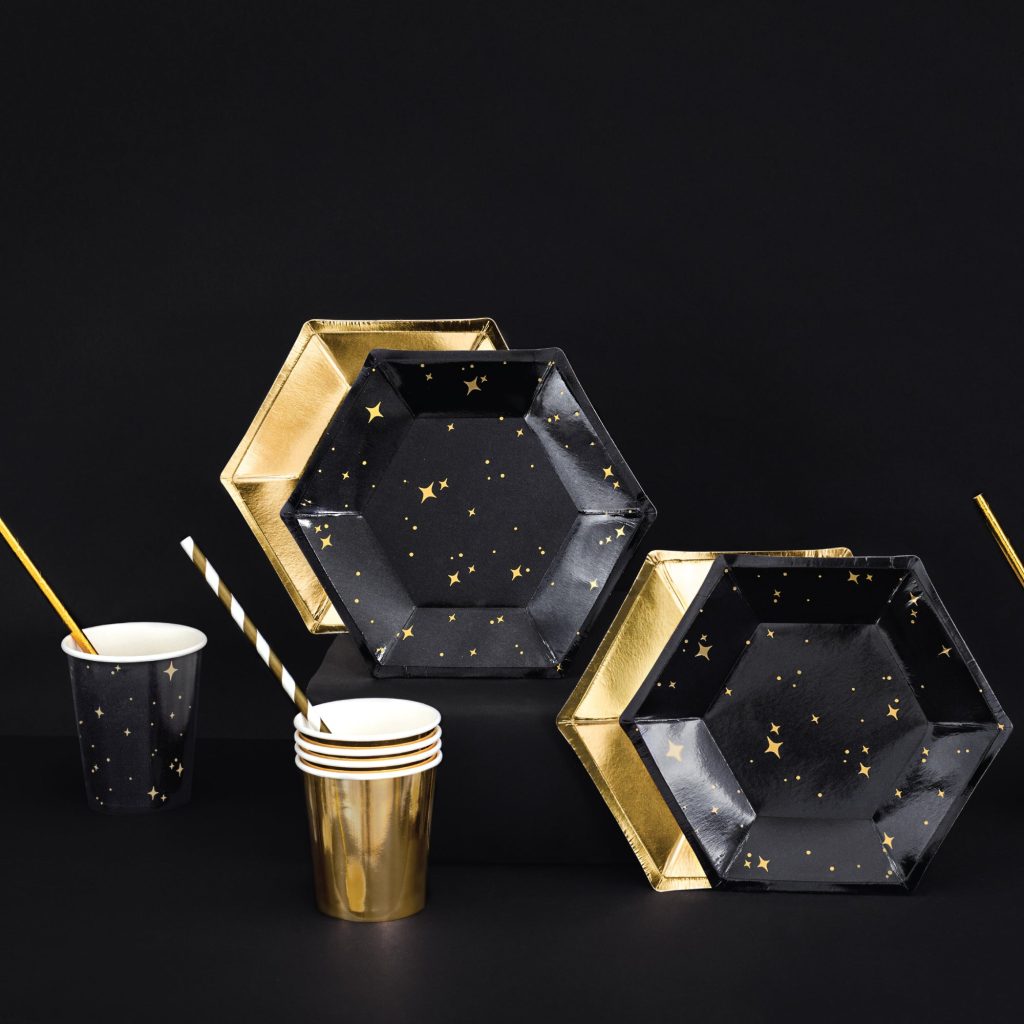 Black & Gold Star Dessert Plates