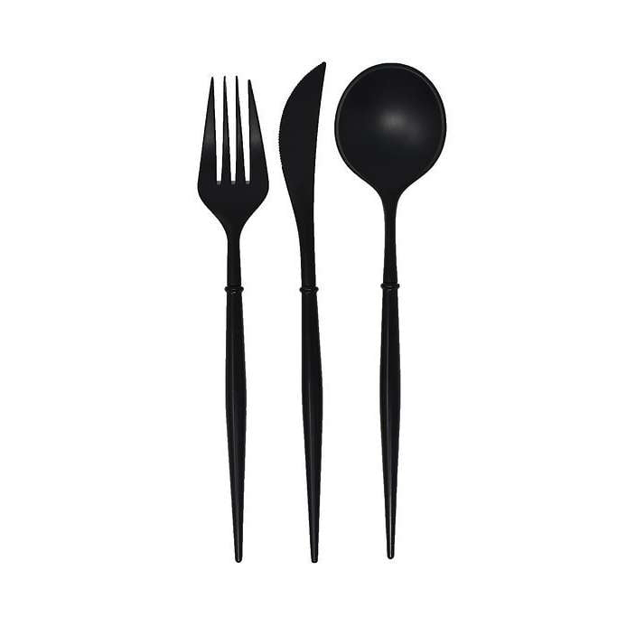 Black Plastic Cutlery Set For 8