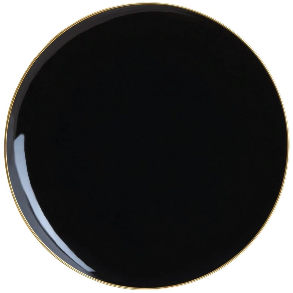 Black With Gold Rim Plastic Dinner Plates 10ct