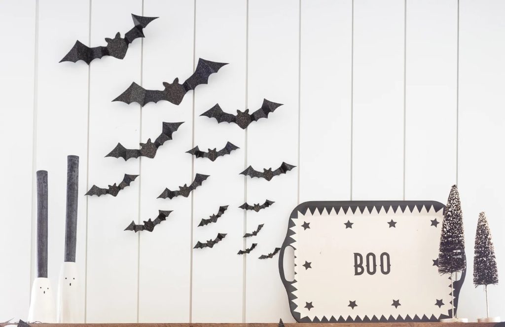 Black Glitter Halloween Bat Wall Decorations 50ct