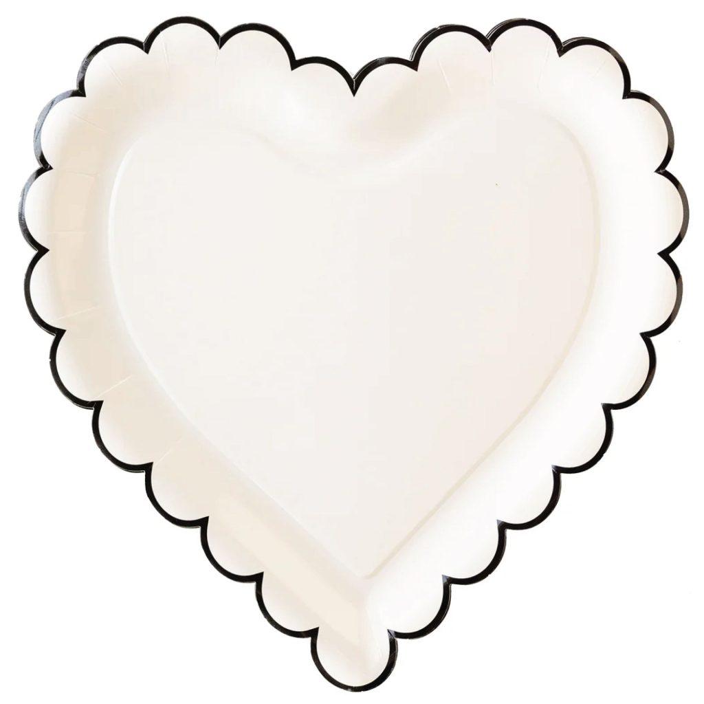 Black & Cream Scalloped Heart Lunch Plates 8ct