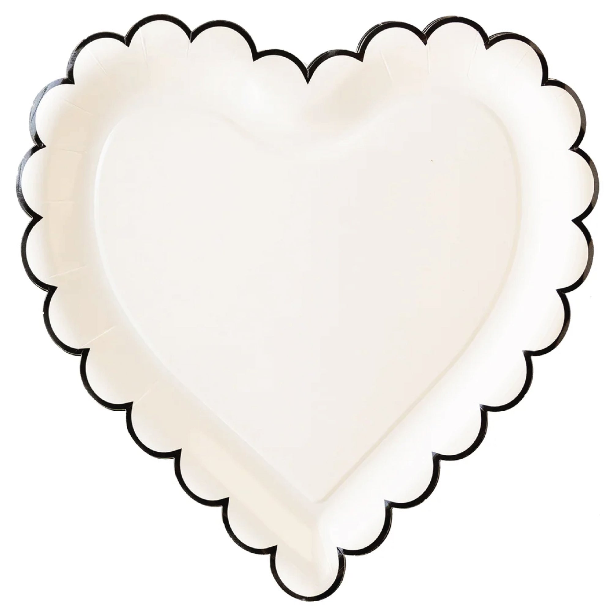 Black & Cream Scalloped Heart Lunch Plates 8ct