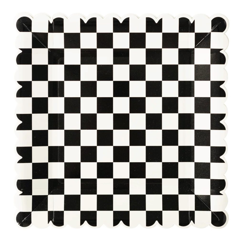 Black & Cream  Checkered Square Lunch Plates 8ct