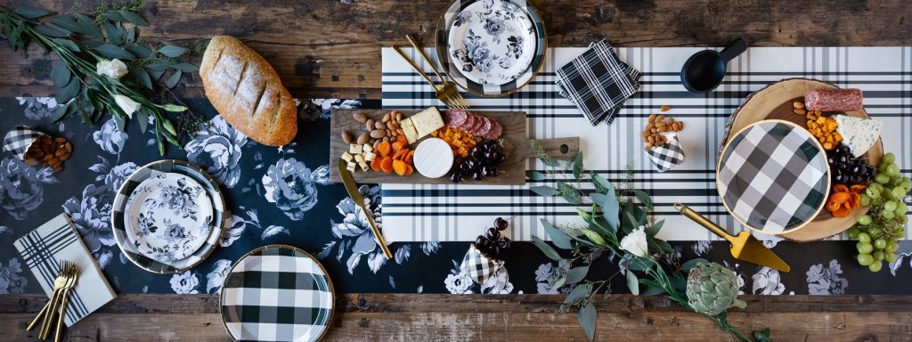 Black And White Floral Paper Table Runner