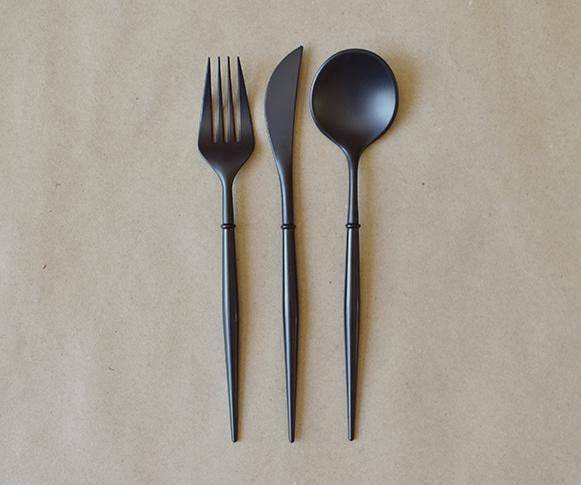 Black Plastic Cutlery Set For 8