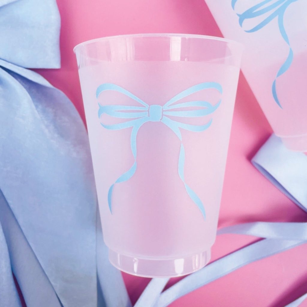 Blue Bow Frosted Plastic Cups 6ct