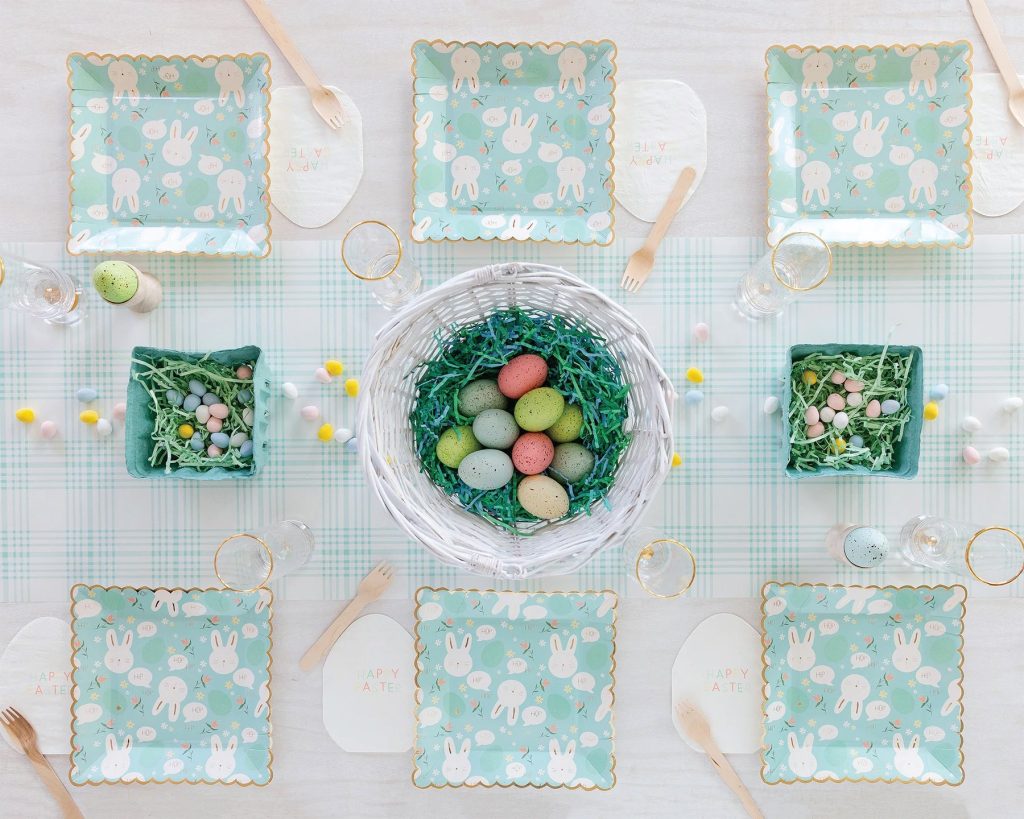 Blue Plaid Paper Table Runner