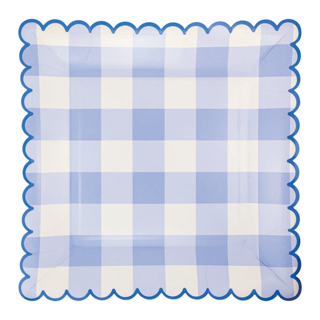 Blue Gingham Scalloped Square Lunch Plates 8ct