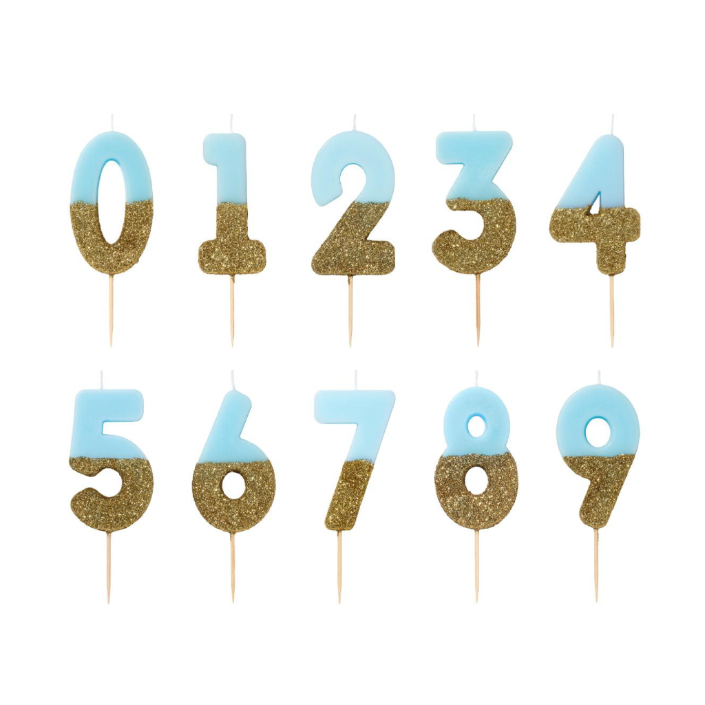 Blue And Gold Glitter Dipped Number Birthday Candle