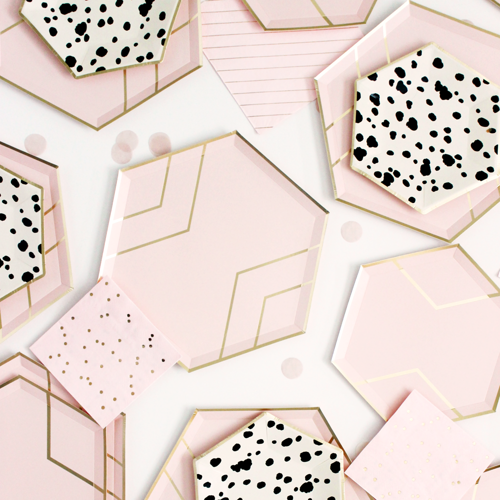 Blush Pink & Gold Hexagon Dessert Plates 8ct