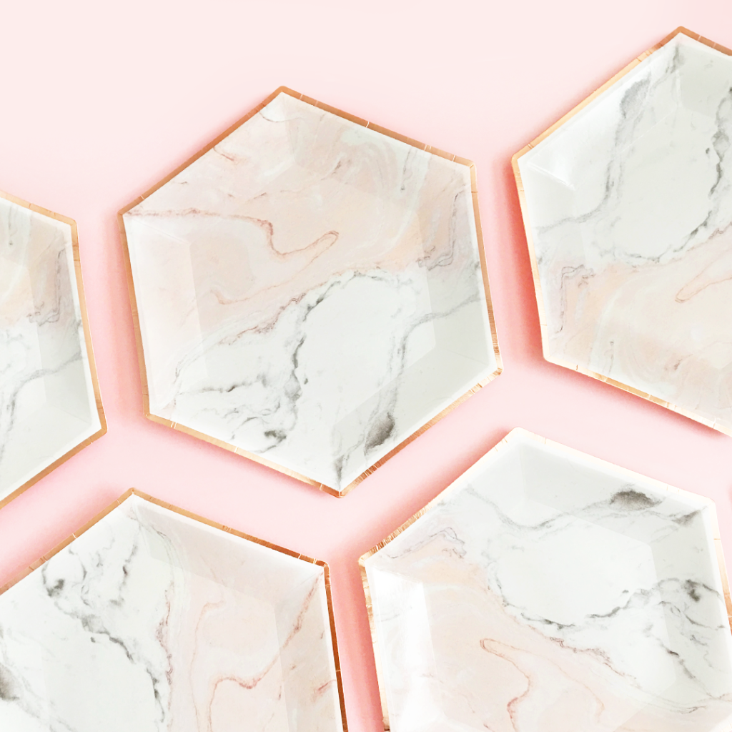 Blush Pink & Rose Gold Marble Lunch Plates 8ct