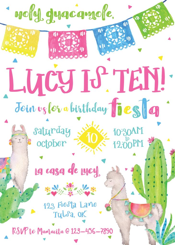 Boho Fiesta Llama Birthday Party Invitation