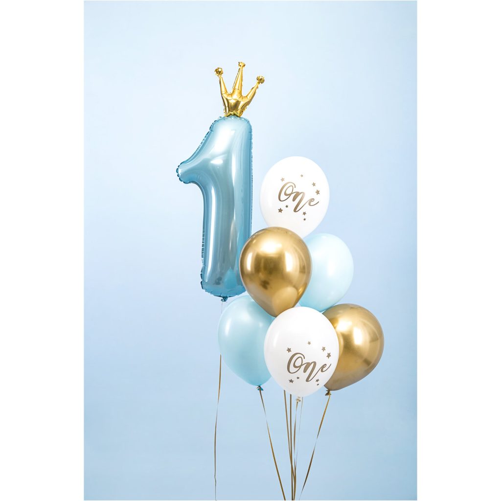 Light Blue & Gold 1st Birthday Balloon Bouquet 6ct