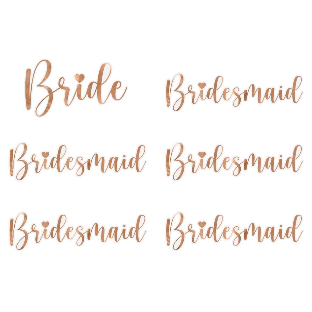 Rose Gold Bride & Bridesmaid Flute Glass Decals 6ct