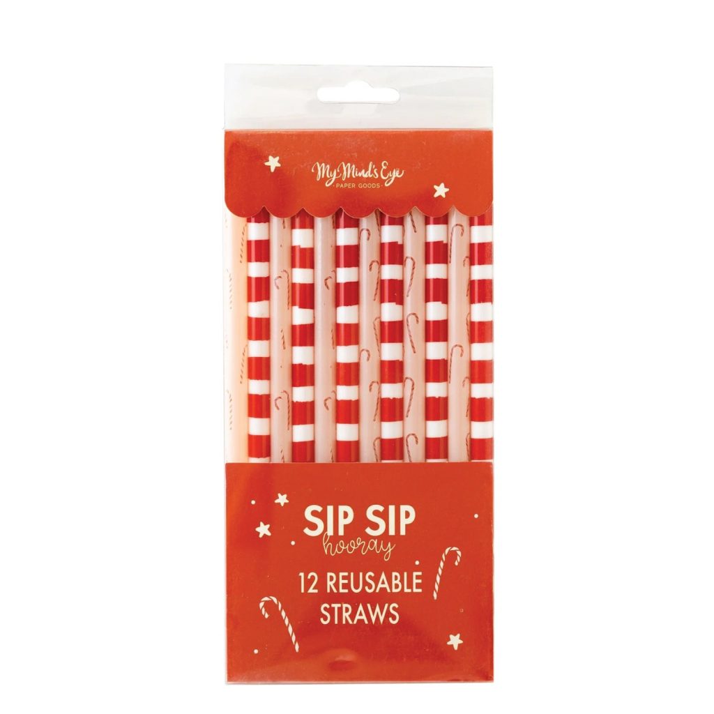 Candy Cane Plastic Straws 12ct