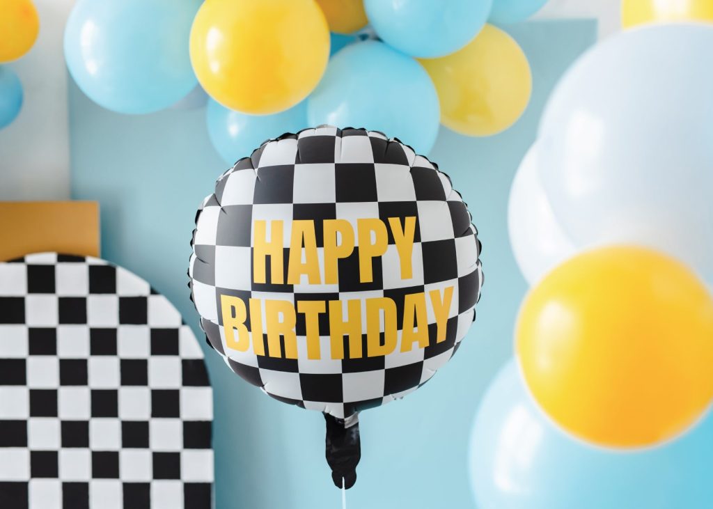 Checkered Flag Happy Birthday Foil Balloon 14in