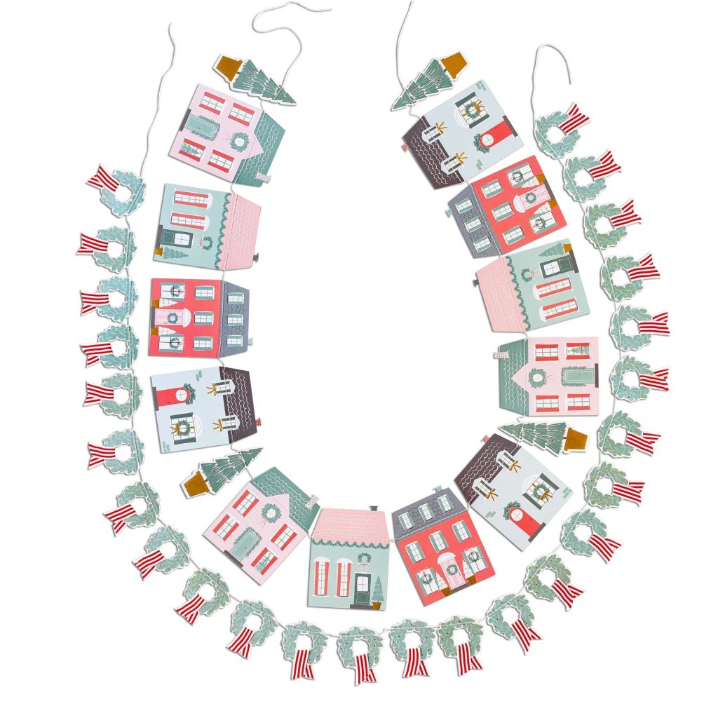 Christmas Village & Wreath Garland Set