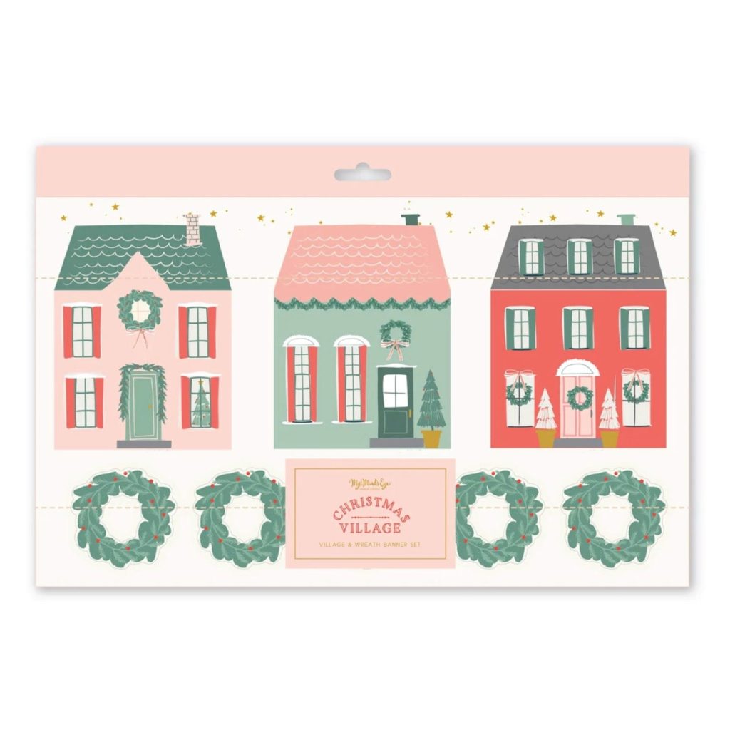 Christmas Village & Wreath Garland Set