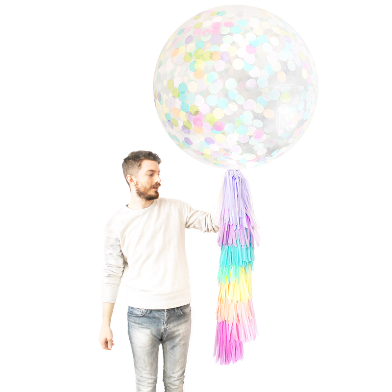 Round Pastel Rainbow Confetti Balloon With DIY Tassel Tail