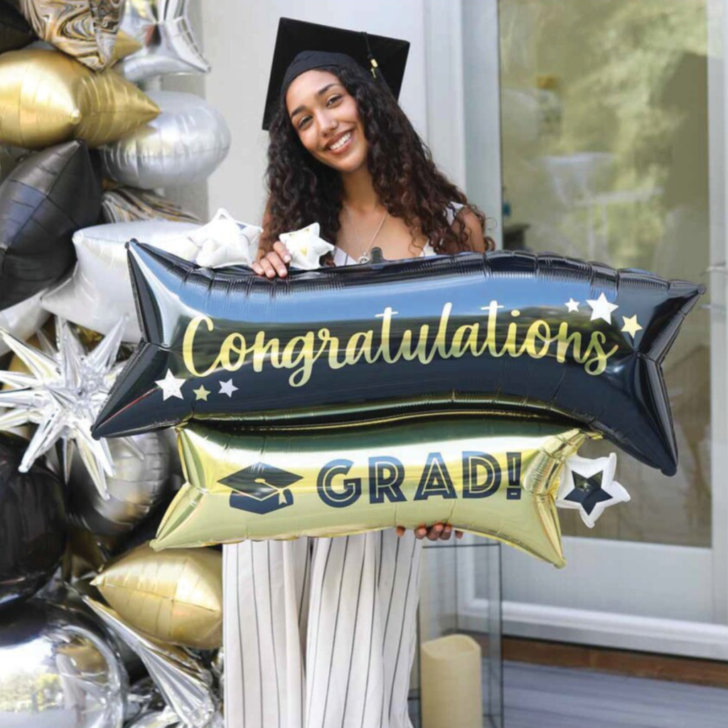 Black & Gold Congratulations Grad Balloon 38in