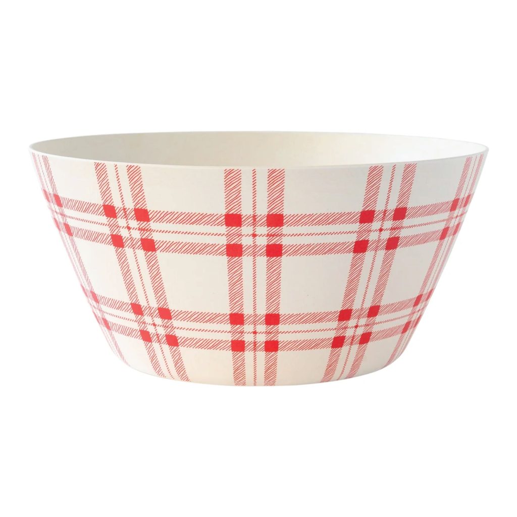 Cream & Red Plaid Bamboo Serving Bowl