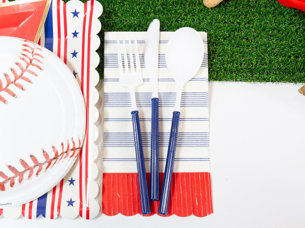 Navy & White Plastic Cutlery Set For 8