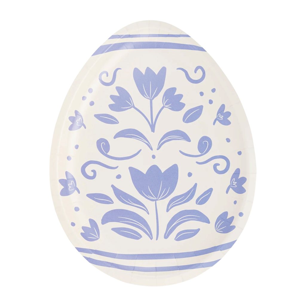 Blue Floral Easter Egg Dessert Plates 8ct