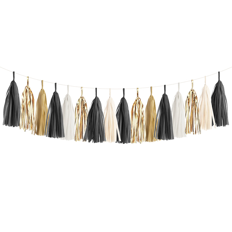 Black, White & Gold Tassel Garland Kit