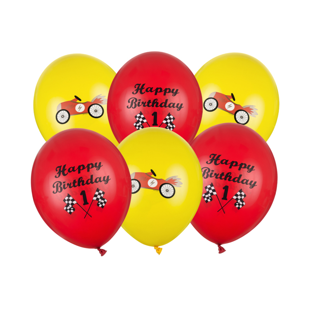 Fast Race Car 1st Birthday Balloons 6ct