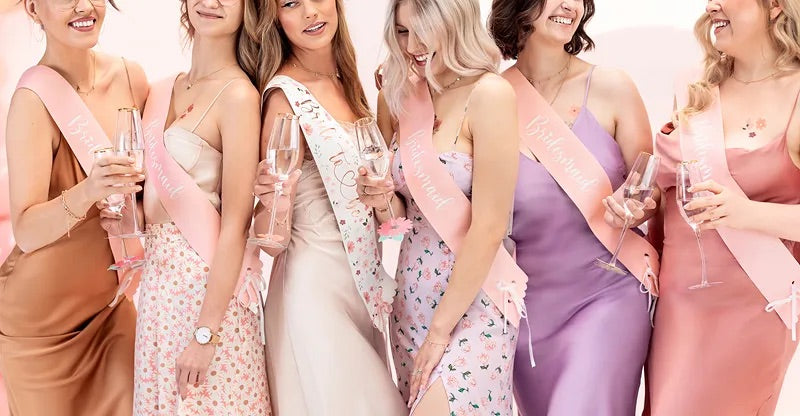 Floral Bride-to-Be & Pink Bridesmaid Sashes 6ct