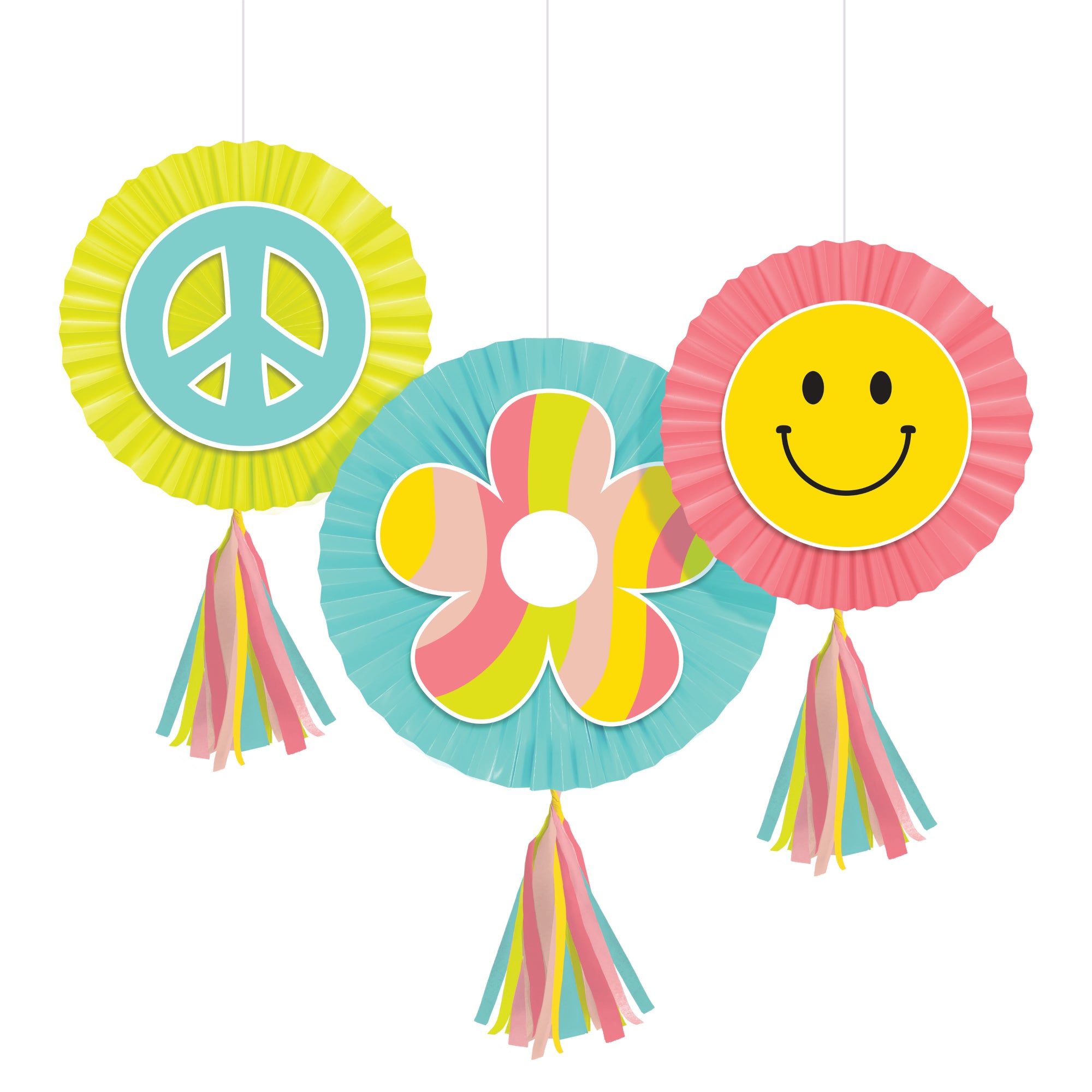 Flower Power Paper Fan Decorations 3ct