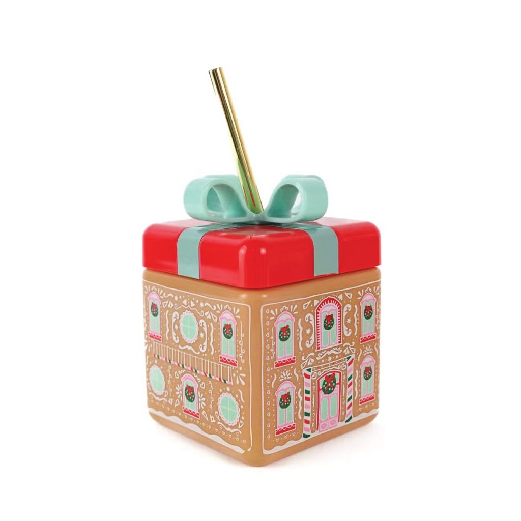 Gingerbread House Plastic Cup With Straw