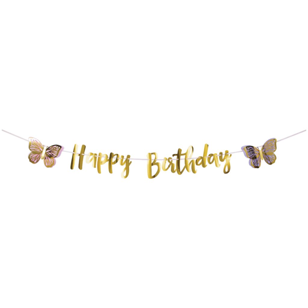 Gold Happy Birthday Butterfly Banner 7ft