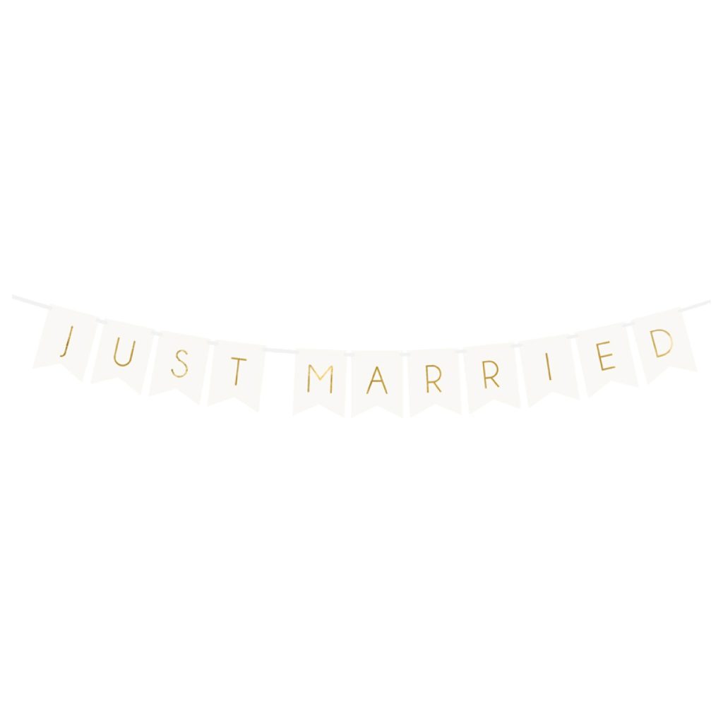 Gold Just Married Pennant Banner