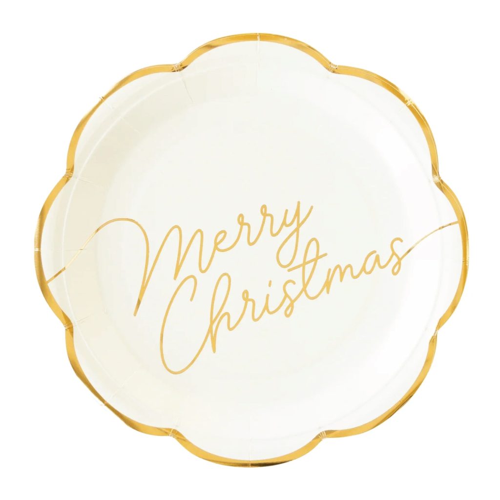 Gold Merry Christmas Script Lunch Plates 8ct