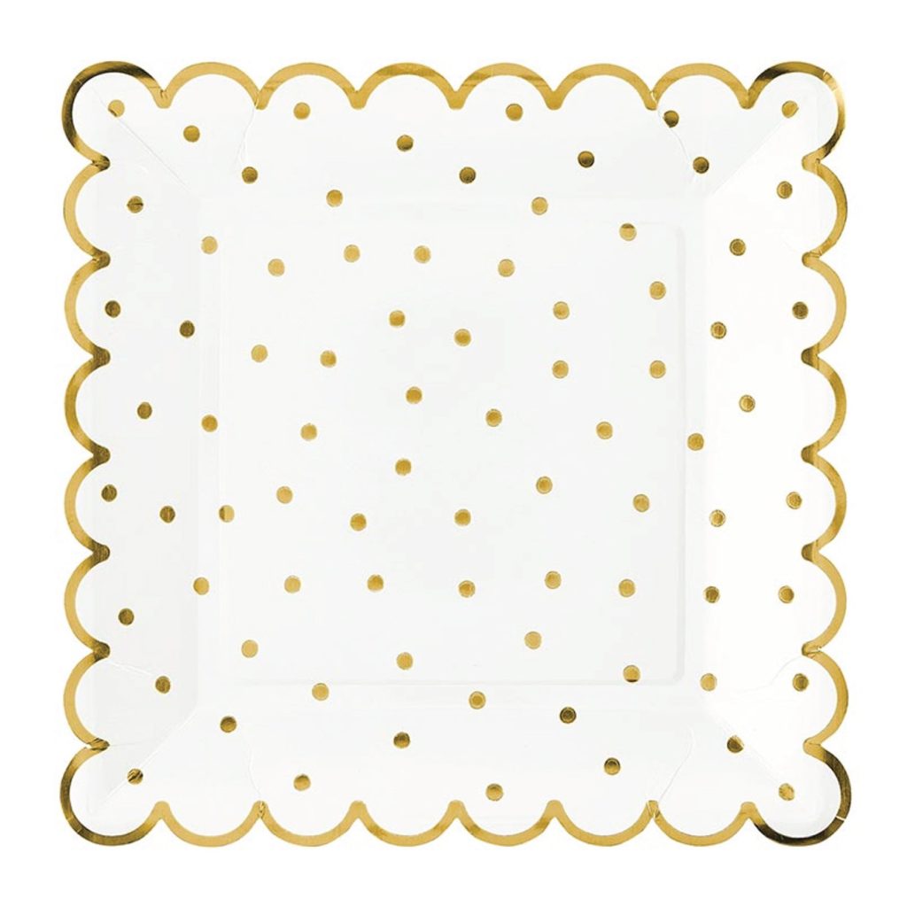 Gold Polka Dot Square Scalloped Lunch Plates 8ct